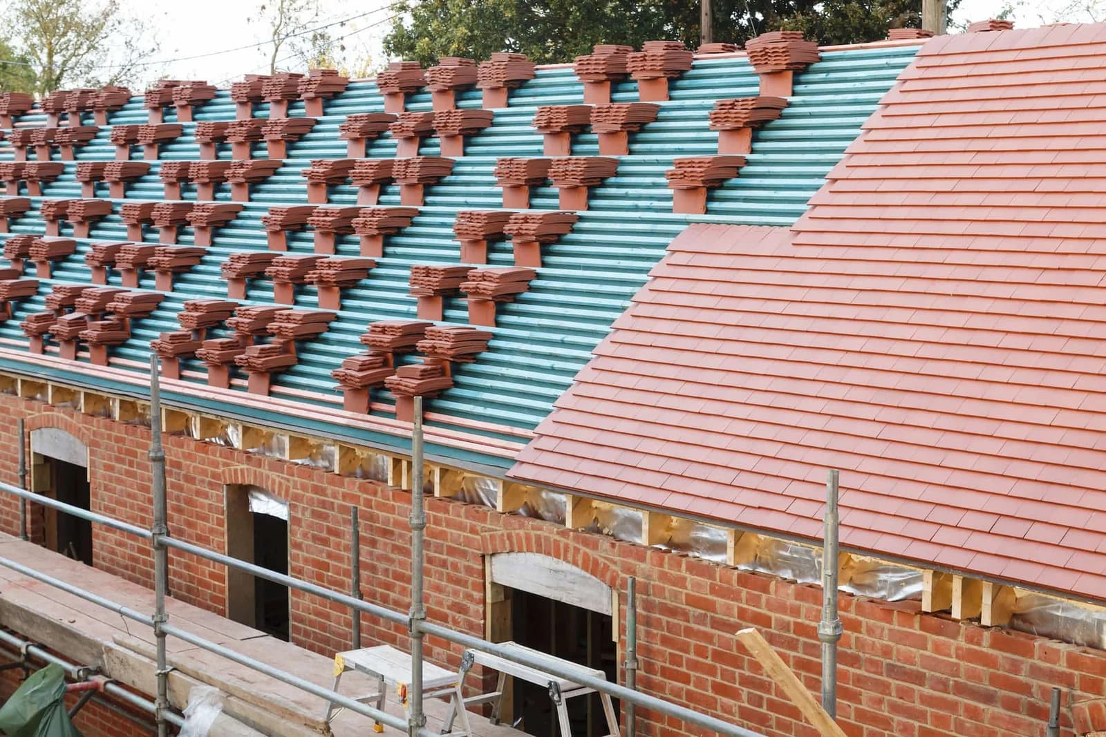 New tiled roof being installed